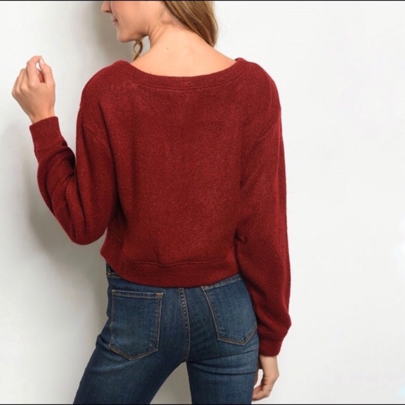Oversized Wine Red Pullover Sweater - Picture 4 of 4